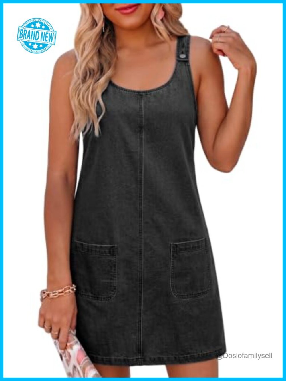 Womens Denim Babydoll Overall Dress Sleeveless Cotton Blend Mini Jean Dress